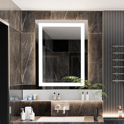 20 * 28inches LED Mirror, Smart Bathroom Mirror with Lights, Anti-Fog, Tempered Glass, 3 Colors Dimmable, Front and Backlit, CRI 90+, Wall Mounted, Memory