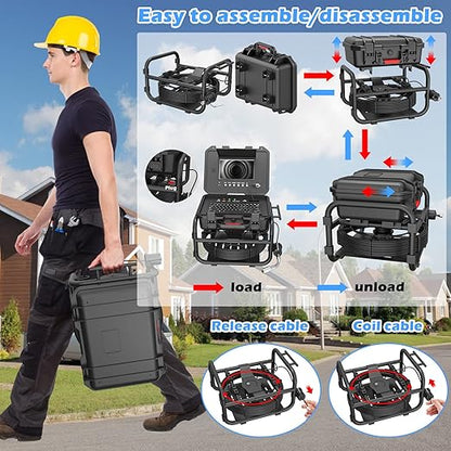 Sanyipace Sewer Camera 131FT/40M with 512Hz Transmitter, Self-Leveling, Distance Counter, Plumbing Inspection Camera with Microphone Speaker Audio Video Record, 16GB TF Card, Pipe Pulley (7mm Cable)