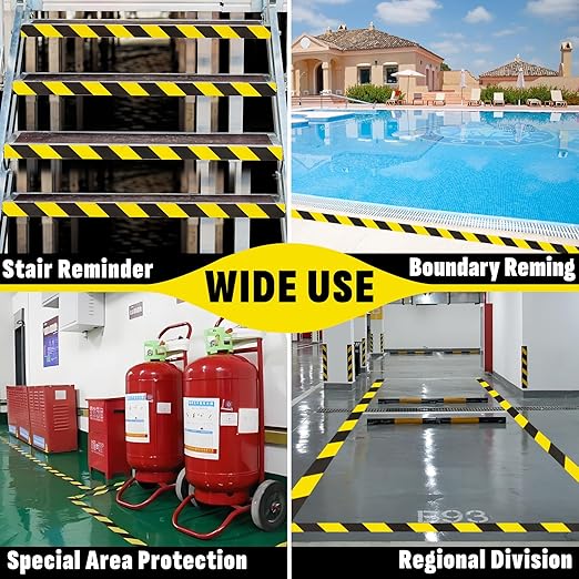 6 Roll Black & Yellow Caution Tape, 2'' x 1200 FT Total Length Safety Tape, Black & Yellow Floor Marking Tapes, High Adhesive Hazard Tapes for Floors, Walls, Staircase, Equipment, Dangerous Area