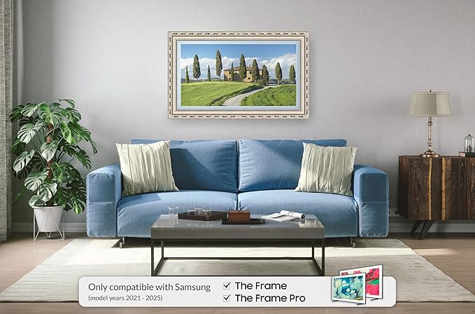 Ornate Silver 85" Premiere Deco TV Frame - Compatible ONLY with Samsung The Frame TV and Pro TVs (Fits 2021-2025, LS03A, LS03B,LS03C,LS03D,LS03FA,LS03FW)