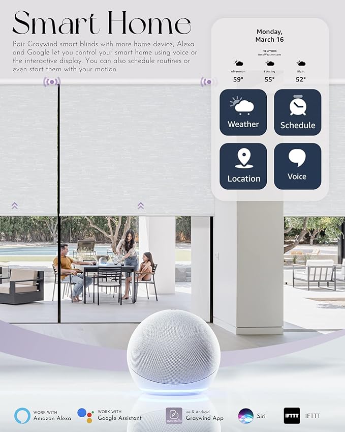 Graywind Smart Blackout Roller Shades Compatible with Alexa Google WiFi Hardwired Textured Fabric Motorized Blinds Remote Window Shades, Custom Size (Metallic Fuscous Grey)