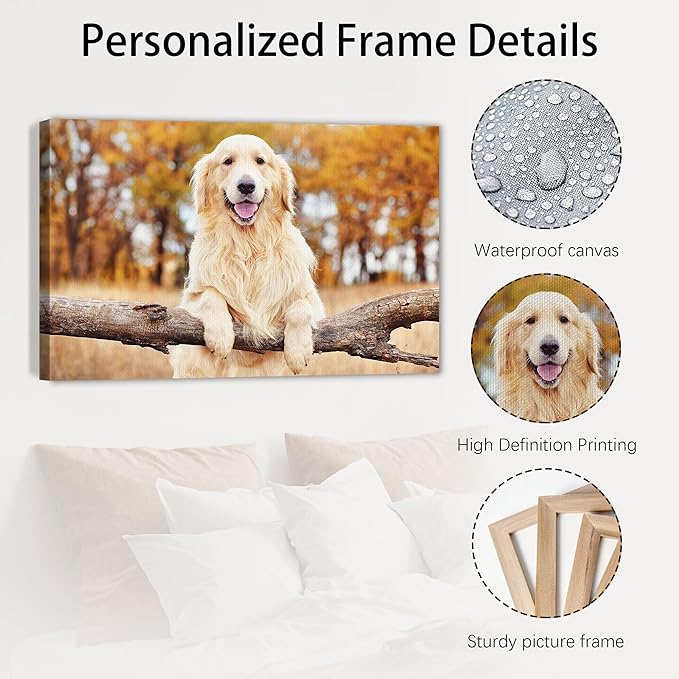 Custom Canvas Prints with Your Photos Personalized Photo Canvas Print Wall Art Customized Canvas Picture Frame Gifts for Pet Baby Family Mom Dad Men Women Couple Boyfriend Girlfriend Framed 12x8