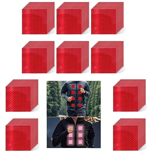 Non Fading Red Reflective Stickers 2 inch X 2 inch, Outdoor Waterproof High Visibility Warning Safety Adhesive Reflector Tape (100 Pcs)