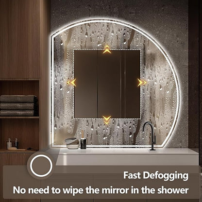 Niccy Half Moon Led Mirror for Bathroom, 44" Semi Round Backlit Mirror for Wall Lighted Mirror with Frameless 3 Color, Defogger, Explosion-Proof, HD Glass and IP65 Vanity Mirror