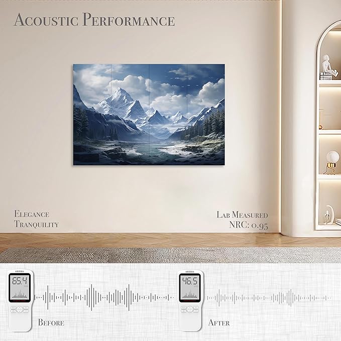 8-Pack Acoustical Wall Panels, 48 X 32 Inches Art Acoustic Panels, Decorative Acoustic Panels, Acoustic Wall Panels, Sound Absorbing Wall Art, Neige Éthérée