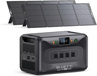 BLUETTI Apex 300 Solar Generator (2025 New) with 2 350W Solar Panels, 2764.8Wh LFP Battery Backup with 6 3840W AC Outlets (7680W Surge), 120V/240V Dual Voltage, Ideal for Camping and Off-Grid Living