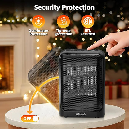 Space Heater, 1400W Electric PTC Ceramic Heaters Indoor Portable 2S Fast Heating with Thermostat, LED Display, ECO & Sleep Mode, Quiet Small Heater with 24H Timer, Tip-Over Protection, Black
