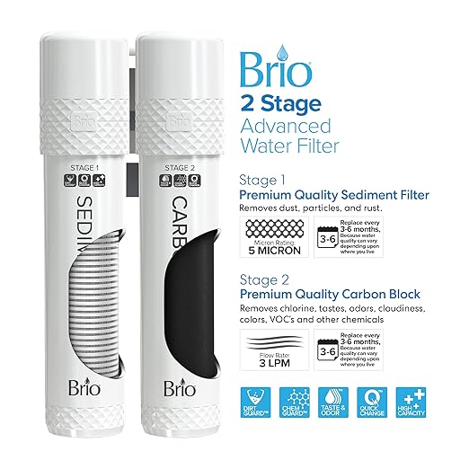 Brio 520 UV Self-Cleaning Bottleless Water Cooler Dispenser, UL Certified | Built-in 2 Stage Filtration (2 Free Replacement Filters Included) Reduces PFAS & Microplastics | 3 Temp (Hot Cold, Room)