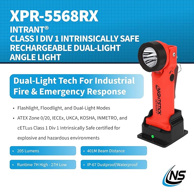 Nightstick XPR-5568RX Intrant Rechargeable Intrinsically Safe Permissible Dual-Light Angle Light (Red)