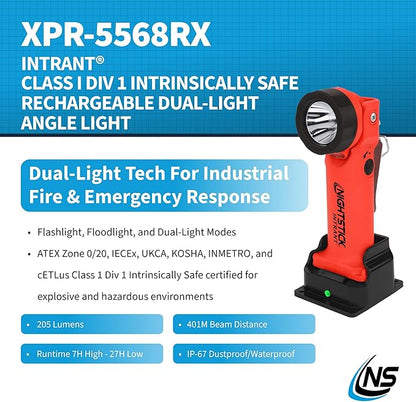 Nightstick XPR-5568RX Intrant Rechargeable Intrinsically Safe Permissible Dual-Light Angle Light (Red)