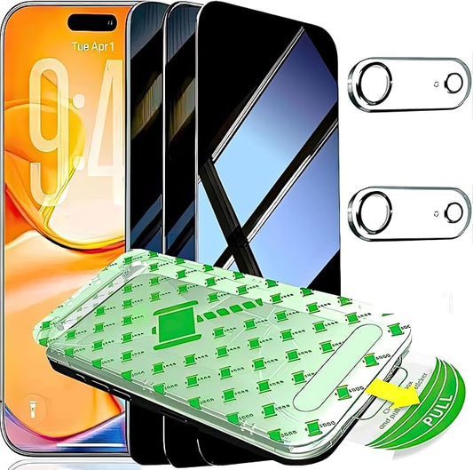 3+2Pack Privacy Screen Protector for iPhone 17 Air with Camera Lens Protector 9H+Tempered Full cover Glass Military Grade Shatterproof Anti Spy Auto Installation Frame