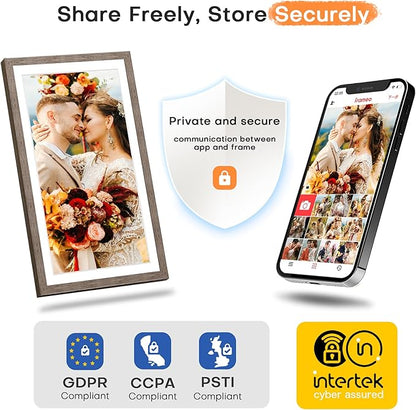 Digital Picture Frame 15.6 Inch, Large WIFI Digital Photo Frame Frameo,Electric Slideshow Frame, 1920 * 1080 IPS FHD Touchscreen, 32GB, Tabletop&Wall-Mounted, Share Video Picture, Wedding Gift, Greige