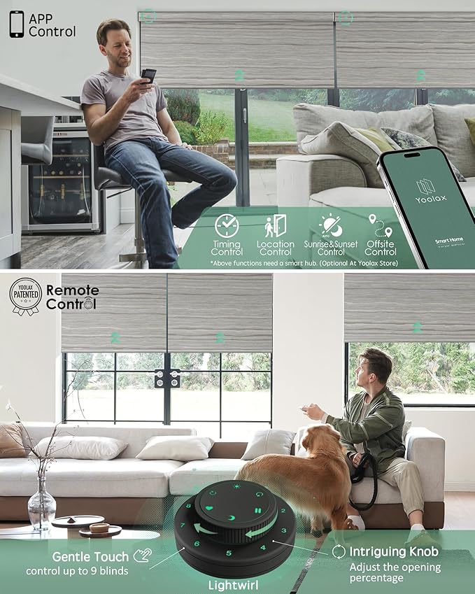 Yoolax Motorized Blinds with Remote, Smart Blinds for Windows Blackout Automatic Shades Compatible with Alexa Remote Control Roller Window Shades with Valance, Custom Size (V-Jungle Grey Feather)