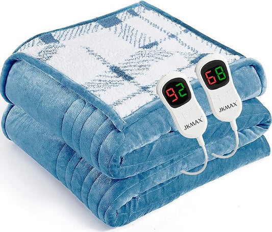 Heated Electric Blanket Queen Size - 84"x90" Flannel Heating Blanket with 10 Heating Levels & 5 Time Settings Over-Heat Protection, Winter Warmer for Adults with ETL Certification（Light Blue）