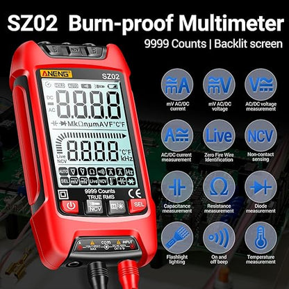 ANENG SZ02 Multimeter,Digital Voltage Tester Meter,TRMS 9999 Counts Voltmeter Measures ac/dc Current,Voltage,NCV,Resistance,Continuity,Capacitance,Diodes,Auto-Ranging Ohm,Amp Electrical Tools