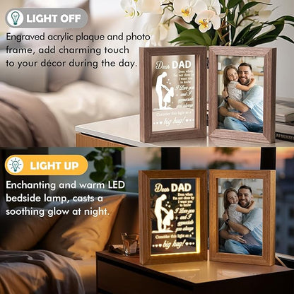 Tiblue Christmas Gifts for Dad from Daughter Son Kids Wife Dad Gifts for Dad Who Wants Nothing Best Daddy Gift - Night Light with Father Picture Frame for 5x7 Photos New Daddy Bonus Step Father Gift