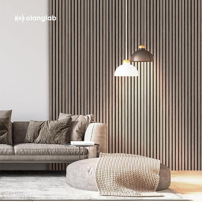 Olanglab Wood Slat Wall Panels, Wooden Acoustic Wall Panels, 94.5"x12.6" Each 3D Wall Panels for Interior Wall Decor, 2 Pack in Total 94.5"x25.2" (Dark Walnut)