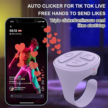 Tiktok Scrolling Ring for iPhone, Bluetooth Camera Remote Control, Remote Control for TIK Tok Scrolling Ring for iPhone, Android (Purple)