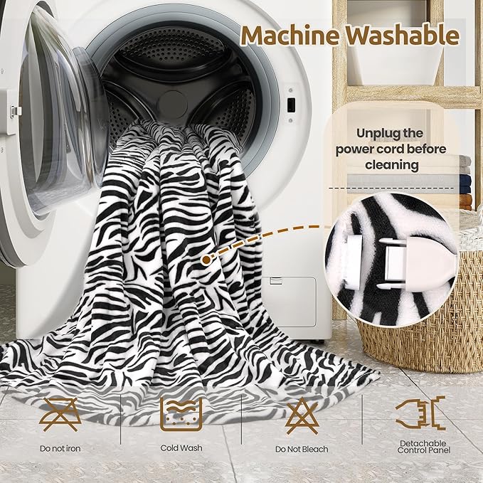 Heated Throw Blanket 50"x60", Electric Blanket with 6 Heat Settings & 1-12H Timer, Cozy Soft Flannel Sherpa, Machine Washable, Warm Gift for Women, Tiger