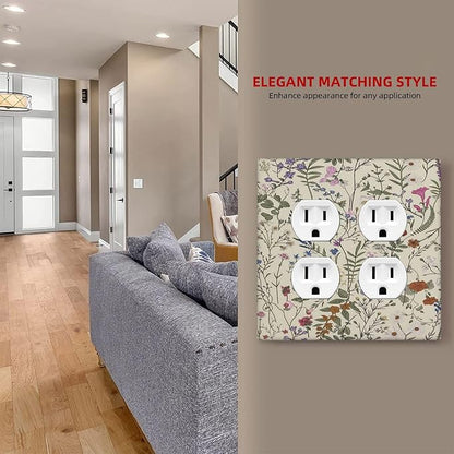 Decorative Outlet Covers Rustic Beige Wildflower Flowers 2 Gang Wall Plate Cover Double Duplex Receptacle Two Switch Light Switch Cover Plate Jumbo Dual Faceplate for Home Decor