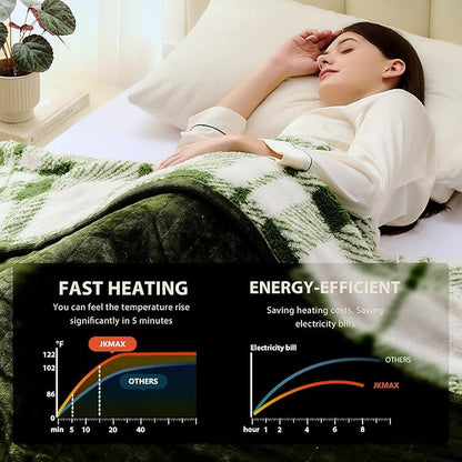 Heated Electric Blanket King Size - 100"x90" Flannel Heating Blanket with 10 Heating Levels & 5 Time Settings Over-Heat Protection, Winter Warmer for Adults with ETL Certification（Green）