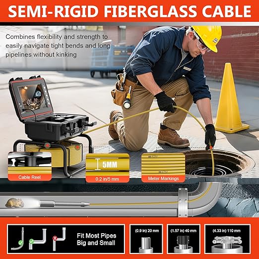 Sewer Camera, Self-Leveling Drain Camera 100 ft with Distance Counter, 9" 1080P HD Plumbing Cameras Snake with 12 LED Lights, IP68 & 32GB DVR, Industrial Endoscope for Duct Sewer Line Pipe Inspection