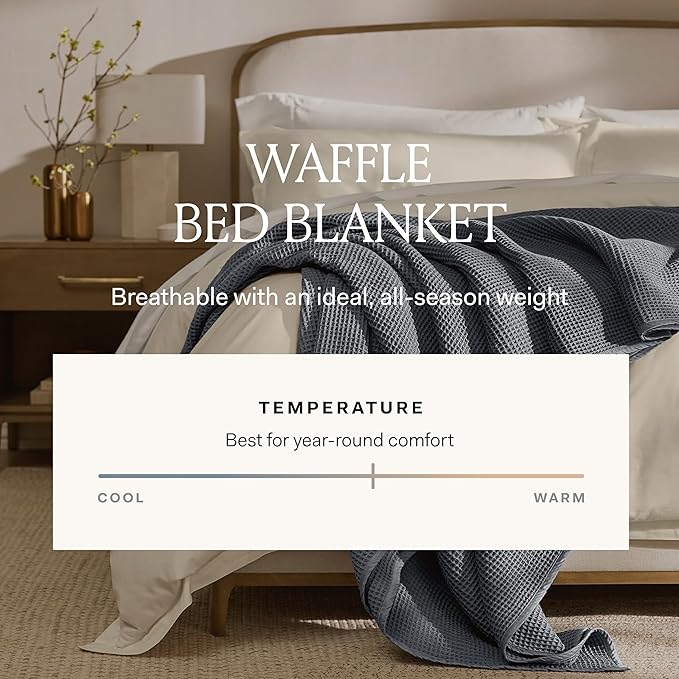 BOLL & BRANCH Waffle Bed Blanket - Twin/Twin XL, Shore - Luxury 100% Organic Cotton - Soft, Lightweight and Breathable - Textured Waffle Weave Design