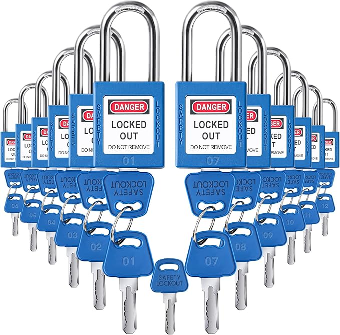Landhoow 12 Set Lockout Tagout Locks and Keys Kit Loto Locks Different Safety Lock 2 Keys Per Lock Tag Out Padlocks for Electrical Lockout Tag Out Stations and Devices Kits (Blue)