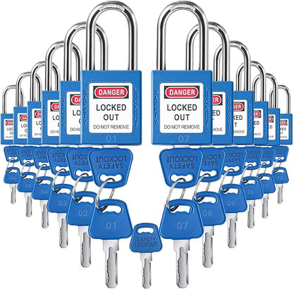 Landhoow 12 Set Lockout Tagout Locks and Keys Kit Loto Locks Different Safety Lock 2 Keys Per Lock Tag Out Padlocks for Electrical Lockout Tag Out Stations and Devices Kits (Blue)