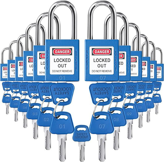 Landhoow 12 Set Lockout Tagout Locks and Keys Kit Loto Locks Different Safety Lock 2 Keys Per Lock Tag Out Padlocks for Electrical Lockout Tag Out Stations and Devices Kits (Blue)