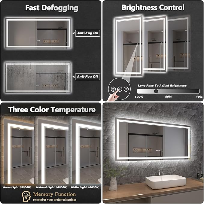 LED Bathroom Mirror with Lights, Wall Mirrors