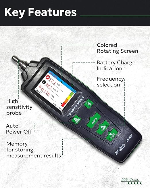 Vibration Meter VM-422 Digital Vibrometer Handheld Vibration Analysis Equipment Acceleration Velocity Displacement Measurement