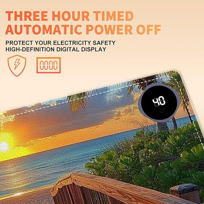 Heated Mouse Pad 31.5x13 in 3-Temp Fast Heating Desk Mat with Auto Timer Warmer for Hands Wrist Pain Relief Waterproof Keyboard Mat for Office, Gaming, Home, Sunset Beach Pathway