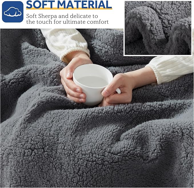 Sealy Electric Blanket Full Size, Soft Sherpa Heated Blanket Single Control with 10 Heating Levels & 1 to 12 Hours Auto-Off Settings Over-Heated Protection 80"x84" Machine Washable, Dark Grey