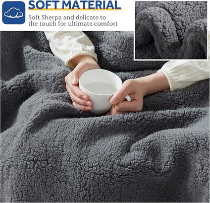 SEALY Electric Blanket King Size, Dual Control Soft Sherpa Heated Blanket with 10 Heating Levels & 1 to 12 Hours Auto-Off Settings Over-Heated Protection 90"x100" Machine Washable, Dark Grey
