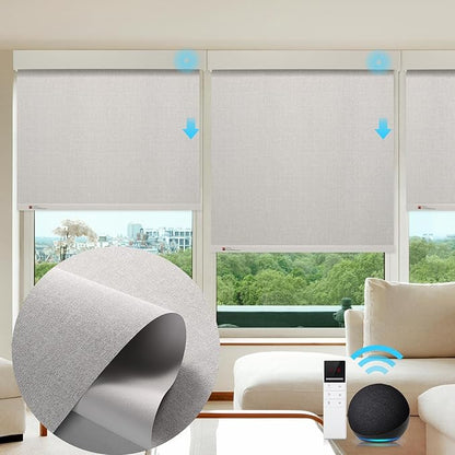 ZSTARR Motorized Smart Blind for Window,Automatic Blackout Roller Shade Compatible, with Remote Control, Child Safety Rechargeable Battery Blind with Valance,Customize (Buff Colour)