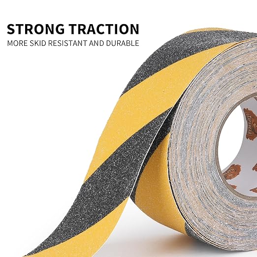 TAPEBEAR Non Slip Hazard Tape 3inch x 60feet, Black and Yellow Safety Tape, Anti Slip Caution Tape Roll, Nonslip Warning Floor Tape for Indoor Outdoor Steps Stairs, Strong Grip Tape