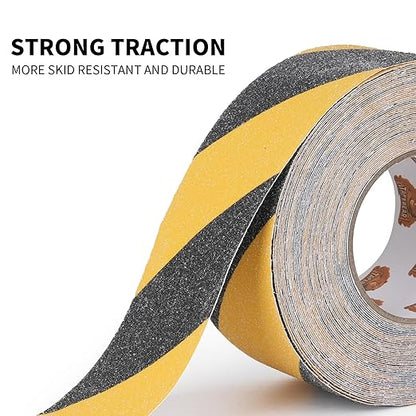 TAPEBEAR Non Slip Hazard Tape 3inch x 60feet, Black and Yellow Safety Tape, Anti Slip Caution Tape Roll, Nonslip Warning Floor Tape for Indoor Outdoor Steps Stairs, Strong Grip Tape