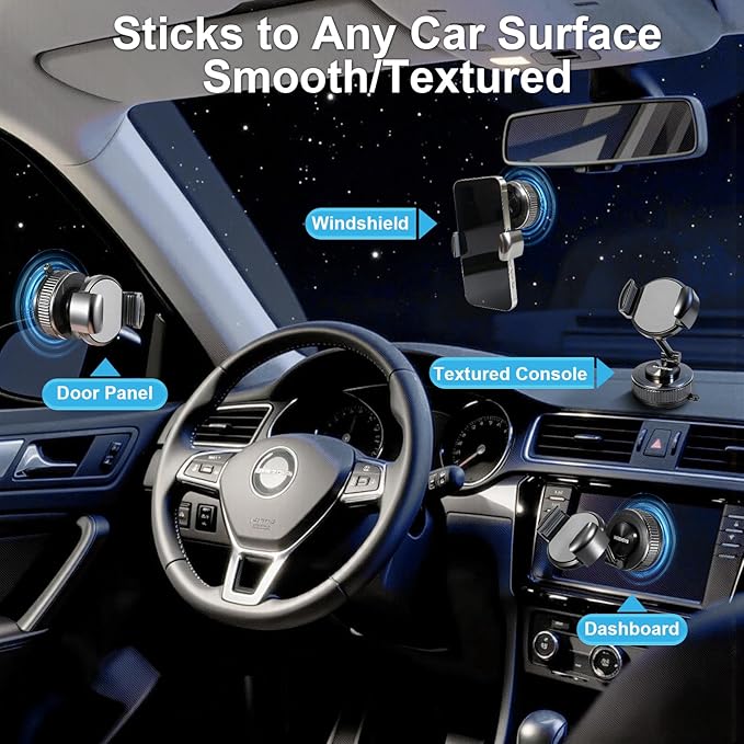 Windshield & Dashboard Rotate-Lock Phone Mount – 360° Rotate Folding Car Phone Holder with Strong Suction Base & Adjustable Arm for Smartphone