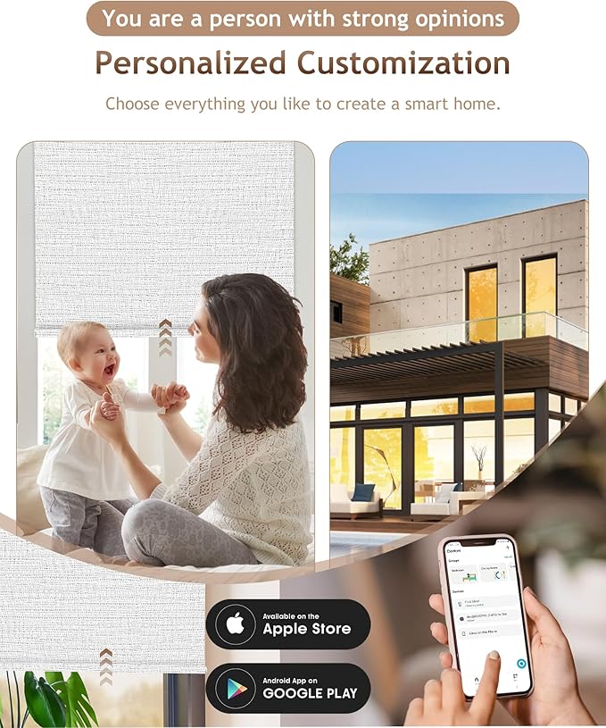 Kincmo Motorized Blinds with Remote,100% Blackout Motorized Roller Shades Work with Apple Homekit,Alexa,Google, Custom Electric Blinds with App,Voice Control (Aqua Waves White)