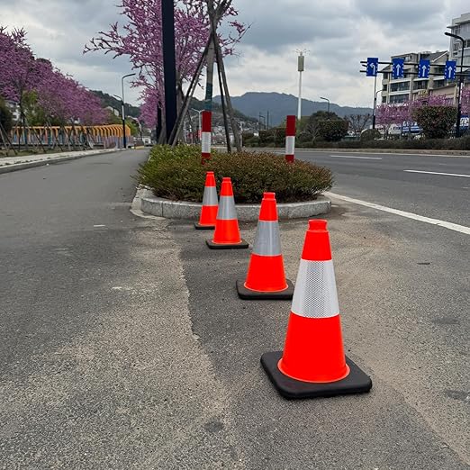 (8 Pack) 18 Inch Heavy Duty Traffic Cones with Reflective Collars, PVC Orange Safety Cones & Black Weighted Base for Parking Lots, Construction, Road Control