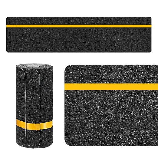 5-Pack Anti Slip Traction Tape 24" x 6" Best Grip Tape Grit with 12mm/0.47" Glow in Dark Stripe High Traction Friction Abrasive Adhesive for Indoor/Outdoor Stairs[Black+Yellow]