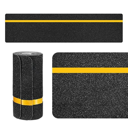 5-Pack Anti Slip Traction Tape 24" x 6" Best Grip Tape Grit with 12mm/0.47" Glow in Dark Stripe High Traction Friction Abrasive Adhesive for Indoor/Outdoor Stairs[Black+Yellow]