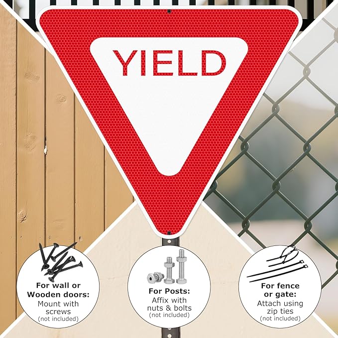 Yield Sign 30 × 30 Inch Engineer Grade Reflective Aluminum Waterproof Fade-Resistant Red Yield Safety Sign with Pre-Drilled Holes for Road Driveway Street