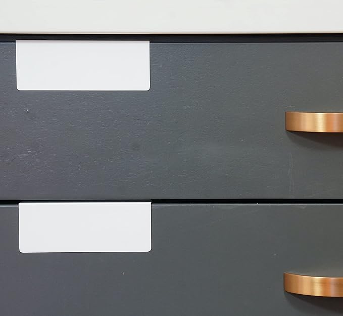 Clip-On Metal Cabinet and Drawer Labels – Reusable Chalkboard Labels for Kitchen, Bathroom, Dresser Drawers. Durable. Polished Edge. No Residue.