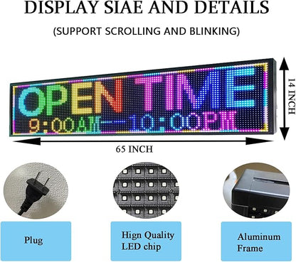 P10 Outdoor RGB Full Color WiFi Programmable Bright LED Scrolling Message Display Board 65”x14” Led Sign, Led Digital Sign Board, Perfect Solution for Store Advertising