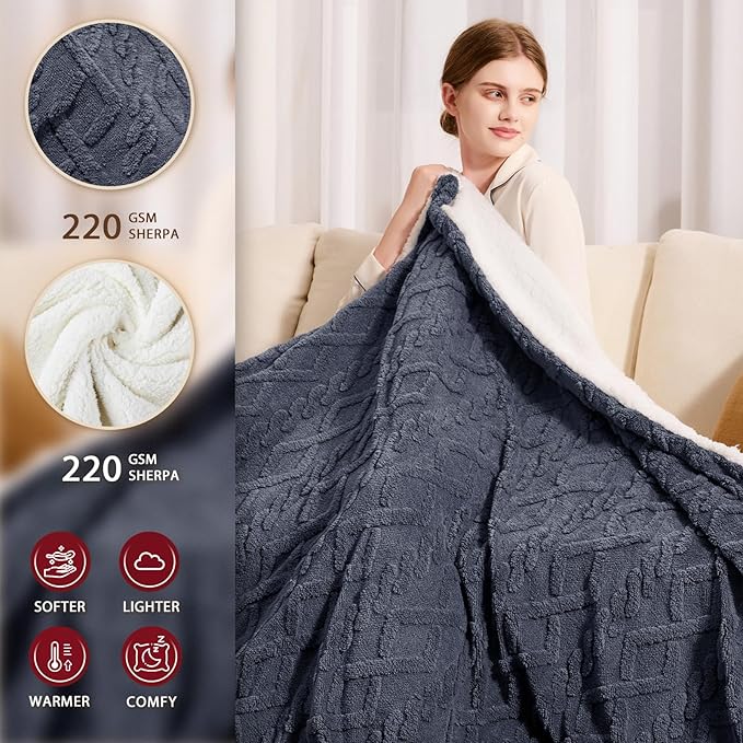 Heated Electric Blanket Queen Size-84"x90" Heating Blanket with 10 Heating Levels & 5 Time Settings Over-Heat Protection,Winter Warmer for Adults with ETL Certification（Grey）