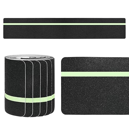 10-Pack Anti Slip Traction Tape 24" x 6" Best Grip Tape Grit with 12mm/0.47" Glow in Dark Stripe High Traction Friction Abrasive Adhesive for Indoor/Outdoor Stairs[Black+Green]