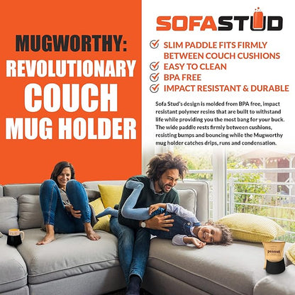 Mugworthy Couch Mug & Cup Holder - Spill Proof, Convenient, Versatile Drink Coaster Molded from BPA Free, Impact Resistant, Durable Plastic That Fits Coffee Mugs, Large Cups, Bottles & More