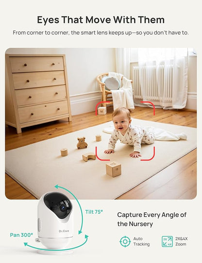 Dr.Care VistaView 5” Smart WiFi Baby Monitor - 2K Camera App Control & 1080P Split Screen, Cry & Motion Detection, Pan-Tilt-Zoom, Night Vision, Video Recording, Triple Security, 2-Way Audio, 5000mAh